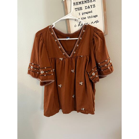 Old Navy Floral-Embroidered V-Neck Bell-Sleeve Top Size Large - Picture 4 of 5